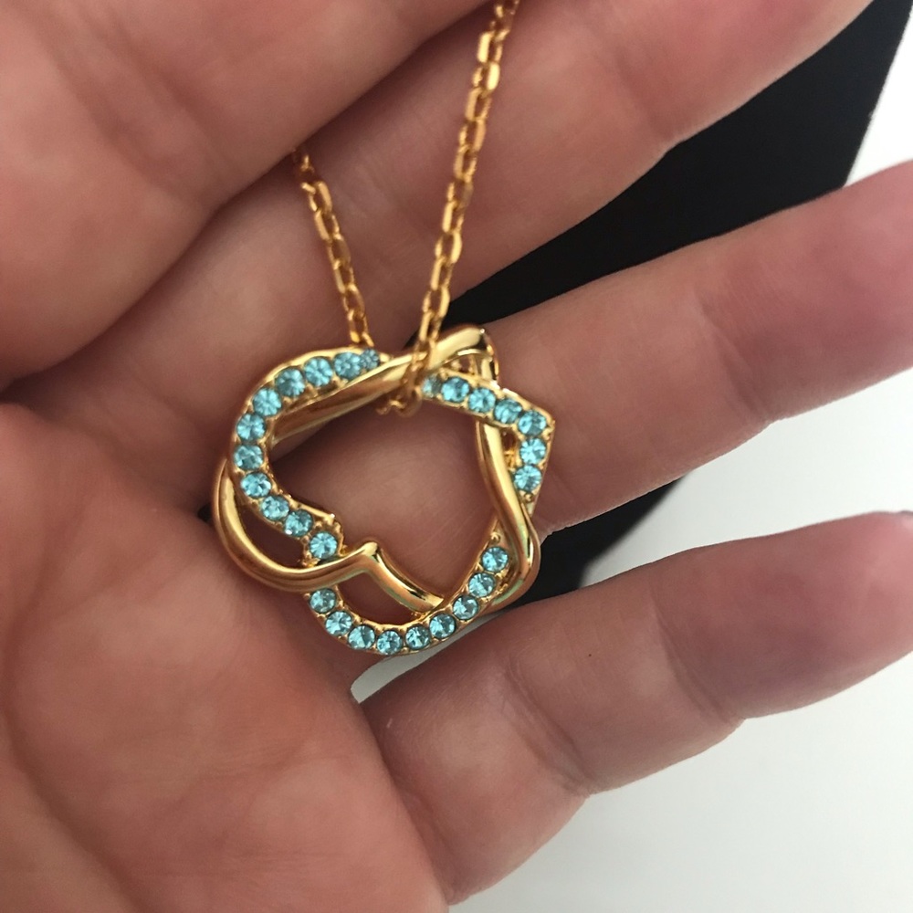18k yellow gold plated, CZ hearts Necklace - Picture 1 of 8